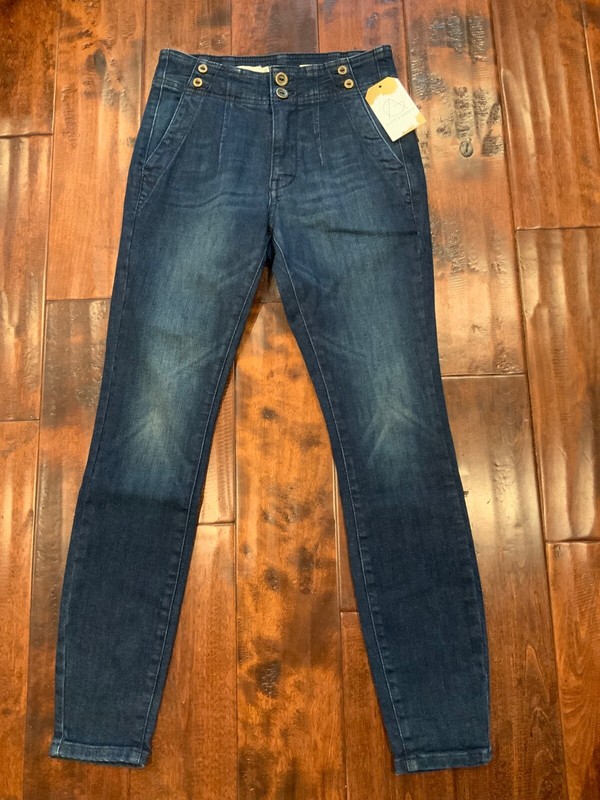 Pilcro and the Letterpress Dark Wash "High-Rise Skinny” Blue Jeans, Size 25