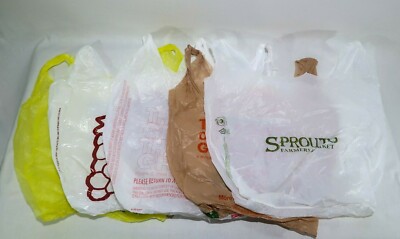 Assorted Plastic Grocery Bags Single Use Clean Folded Art Crafts Trash Bag