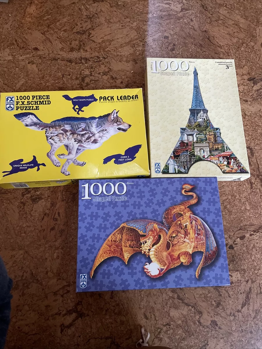 F.X. SCHMID Fire Dragon Shaped Jigsaw Puzzle 1000 pc Eiffel Tower And Wolf