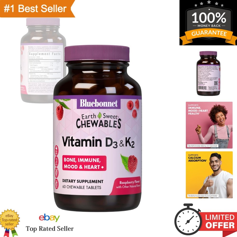 Eco-Friendly Raspberry Chewable Vitamin D3 & K2 - 60 Vegan-Friendly Tablets
