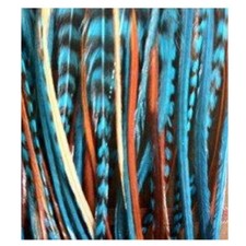 6 Feather 7-11 inch Aqua, Turquoise Earth Blend 100 Real Hair Extensions bonded