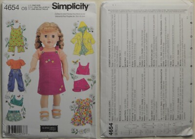 Simplicity- 4654 - 18'' Doll Clothes, Dress, Cover-up, Top, Pants, Shorts, Skorts
