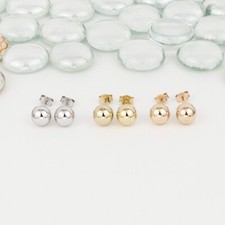 Italian Ball Stud Earrings, 925 Sterling Silver, 14K Gold Plated, Dainty Studs
