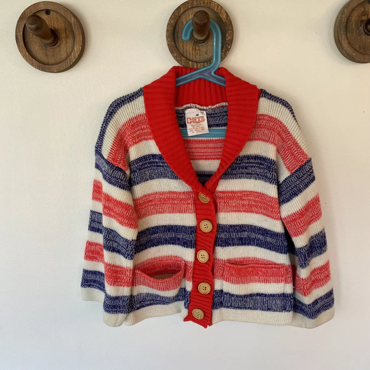 Vintage HB red white blue striped cardigan sweater youth size