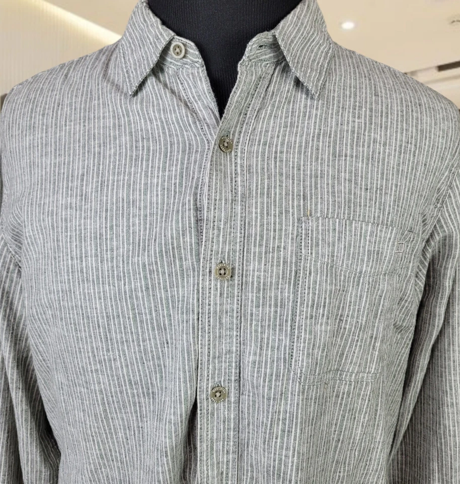 VINTAGE WOOLRICH Shirt Mens Gray Striped XL Long Sleeve Button Extra Large - Image 2 of 4