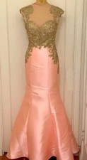 Tony Bowls English Rose Pink Satin Crepe Illusion Dress Size 6 299 Prom