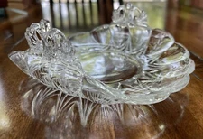 Vintage New Martinsville Wheat Cut Etched Curved Double Handled Mint Tray
