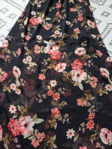 Black Vintage 🌹 Roses Floral Ruffle Chiffon Lined Maxi Dress 👗10 12 S M - Picture 3 of 8