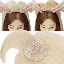 100 Remy Human Hair Piece Topper Clip In Women Hairpiece Toupee Mono Base Bangs