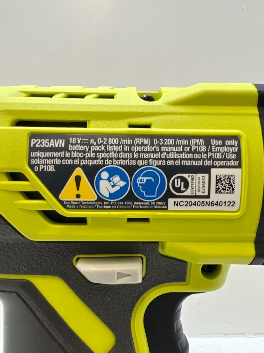 Ryobi P235AVN 18V 1/4" Hex LiIon Impact Driver Power Tool Charger