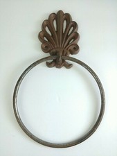 Wall Mount Towel Ring Holder 6 1/2" Ring Screws Farmhouse Decor Brown Metal