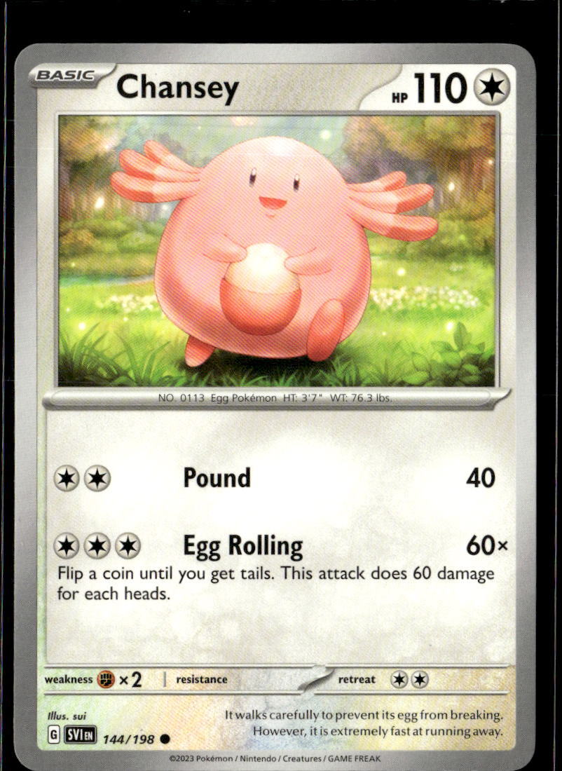 Pokemon Chansey 144/198 Scarlet Violet Base Non Holo Common  2 Card Lot