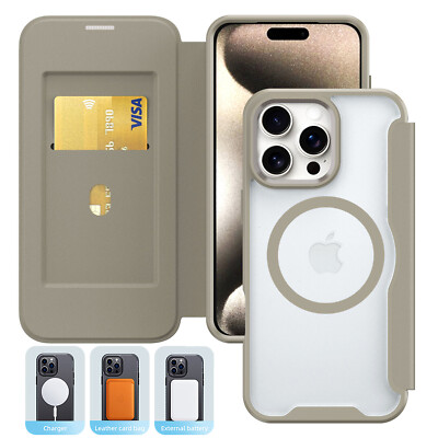 Magnetic Card Holders Flip Clear Back Phone Case for iPhone 17 Pro Max 16 15 14