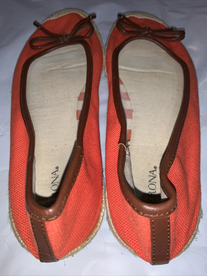 Women's Merona Nora Canvas Flats Orange 9.5 Ballet Espadrille Brown Leather - Image 2 of 4