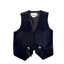 Vintage Springwest Black Suede Fringed Vest Size Medium Western Coastal Cowgirl