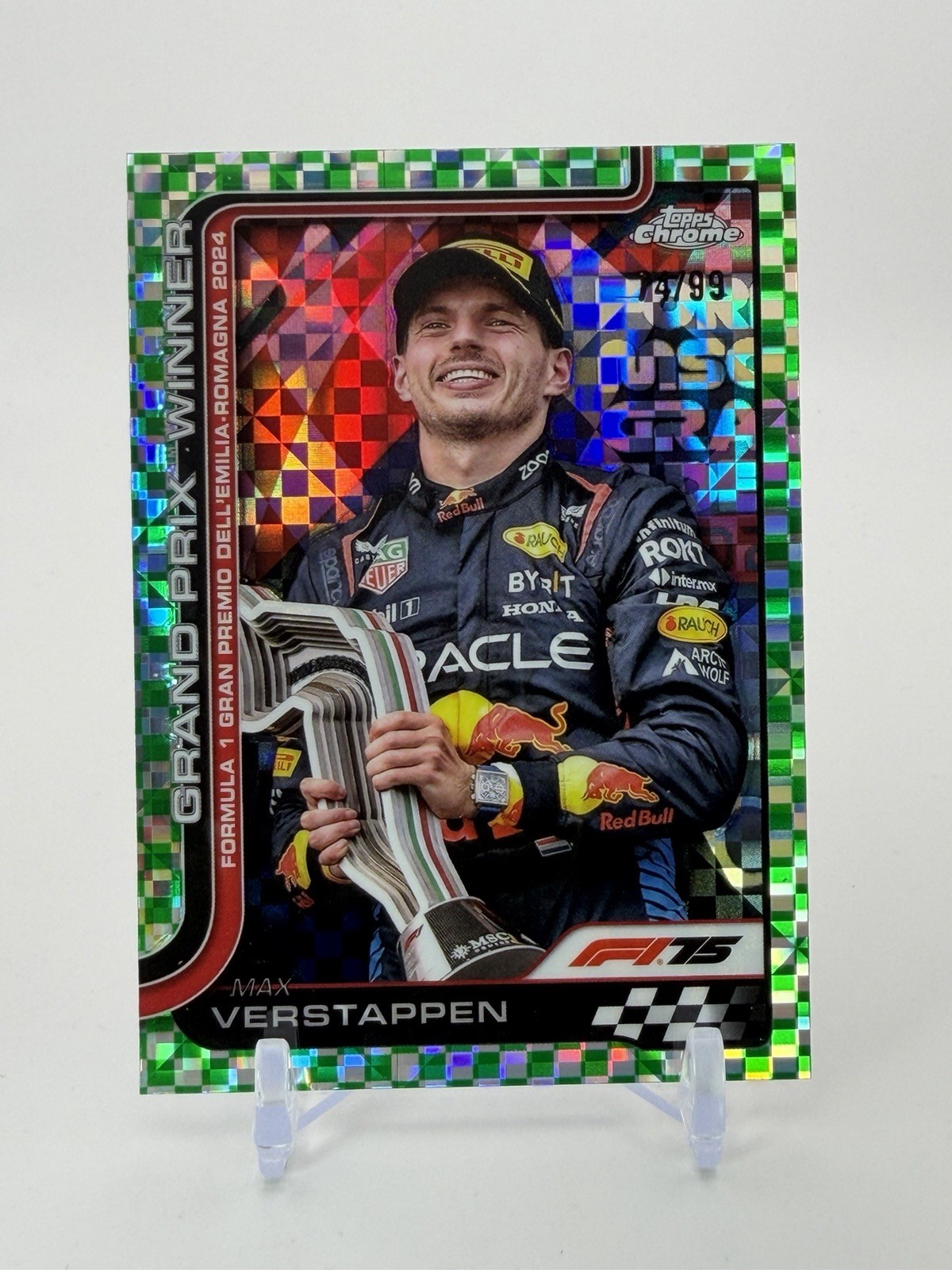 Max Verstappen 2025 Topps Chrome F1 Emilia Romagna Winner Green Checker /99 #99