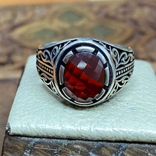 Handmade 925 Sterling Silver Mens Ring Garnet Red Stone 9 us