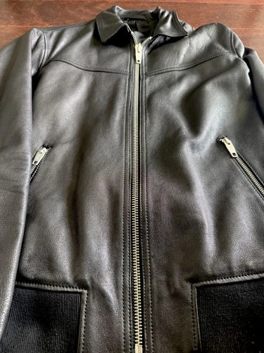 The Kooples Paris 100% Lambskin Black Leather Jacket Mens Small SS2019 DAMAGED image 2