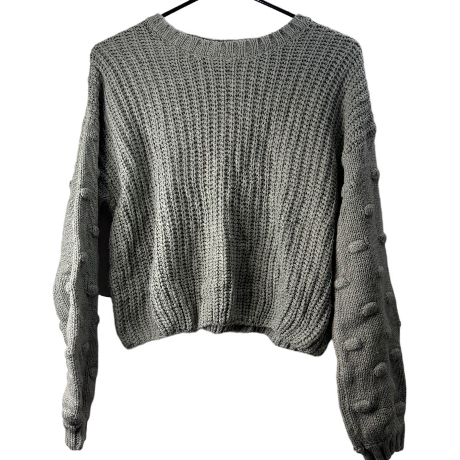Anthropologie Moon & Madison Womens XS Knit Pullover Crop Bobble Sweater Sage