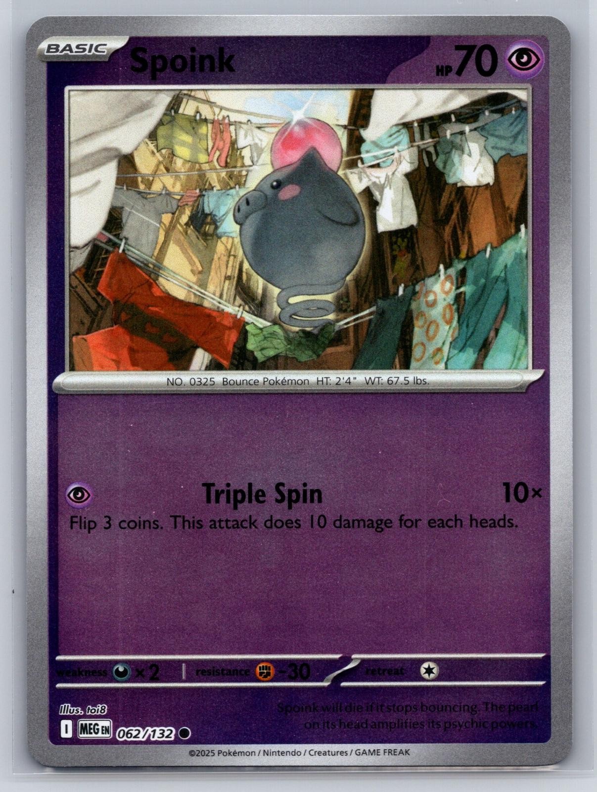 Spoink Pokemon ME01: Mega Evolution #062/132 Common, Reverse Holo