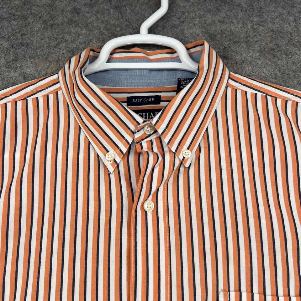 Chaps Button Down Shirt Mens XL Orange White Striped Long Sleeve Preppy Casual - Image 2 of 4