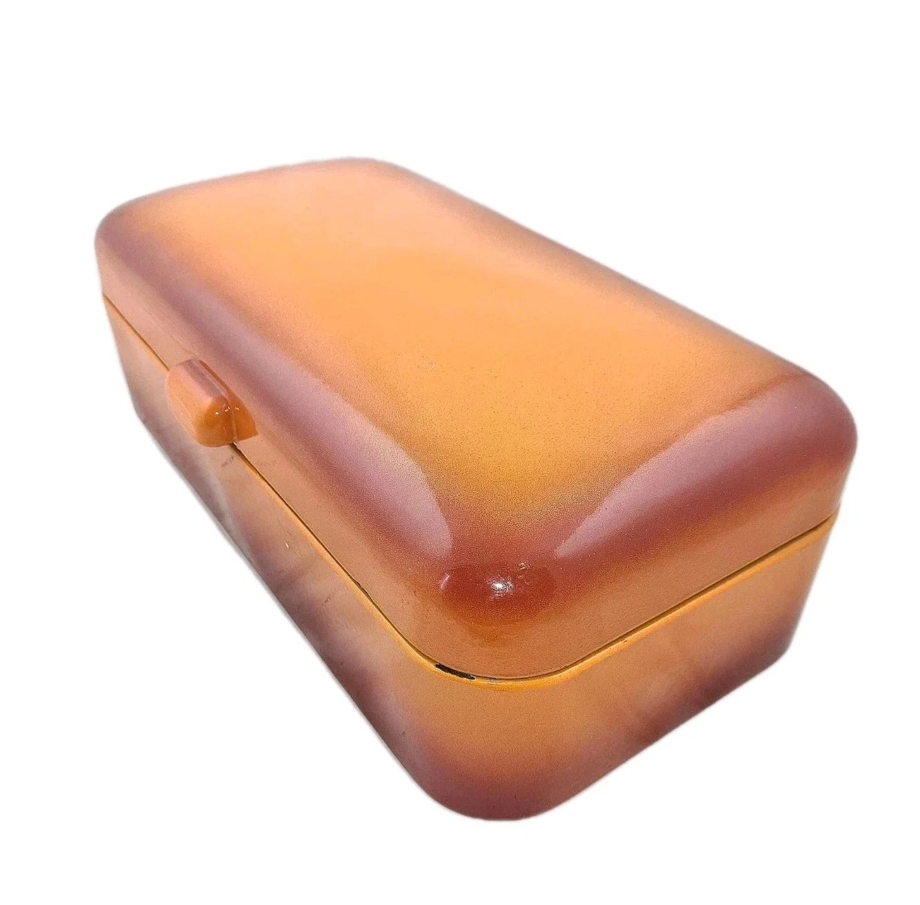 Vintage Enamel BREAD BOX Enamelware Orange Flamed Bin Brotkasten Broodtrommel