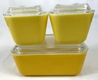 VINTAGE MID CENTURY YELLOW PYREX REFRIGERATOR DISHES