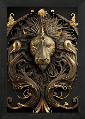 Lion Lord Golden Art Deco Framed Wall Art Poster Canvas Print Picture