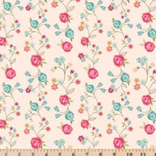Calico Cowgirls Floral Vines Natural Fabric Poppie Cotton By Half Yard Cont Cut