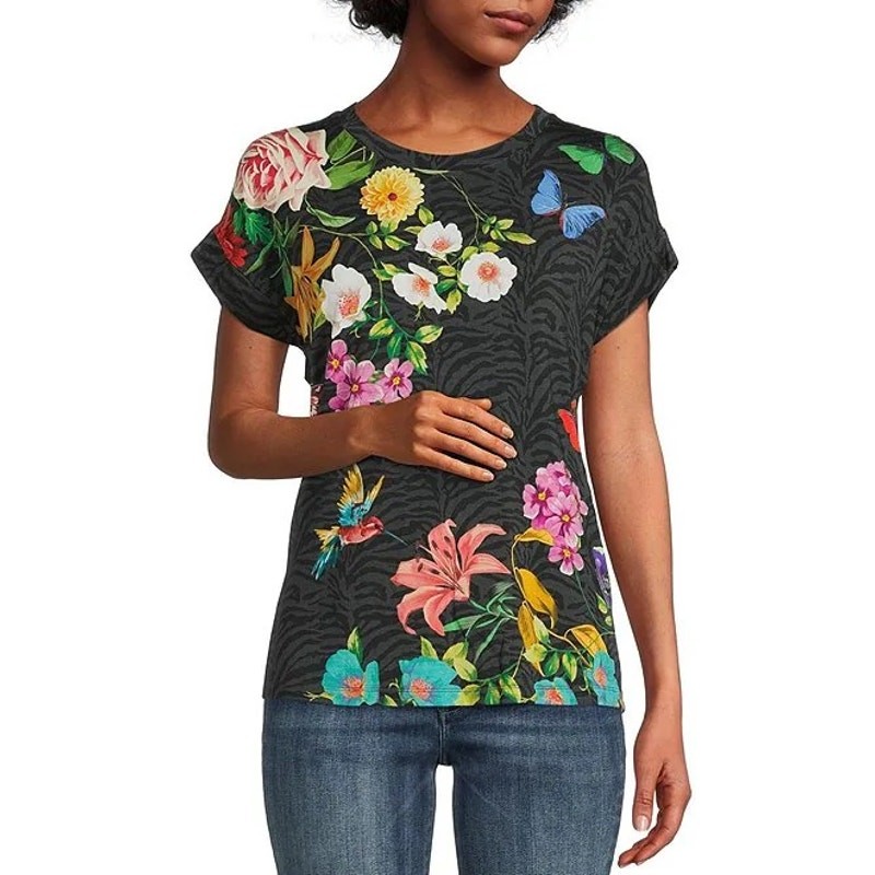 JOHNNY WAS Blooming Breeze Floral Print Round Neck Relaxed T-Shirt Sz XL