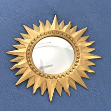 Round Vintage Hollywood Regency Gold Gilt Wall Convex Mirror 17.5