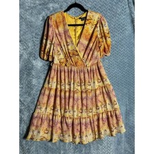 MARCIANO by GUESS All Over Print Dress Size 8 Colorful Party Gypsy Tiered  Club