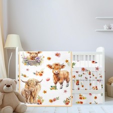 Highland Cow Crib Bedding Set for Boys Girls Colorful Flower Baby Crib Beddin...