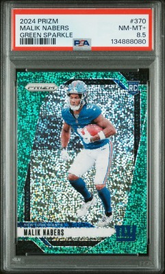 2024 Panini Prizm Malik Nabers #370 Green Sparkle #1/8 Rookie RC PSA 8.5 Giants