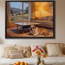 Oil Painting Dog Bulldog Canvas Print Rustic Living Room Decor Bulldog Art
