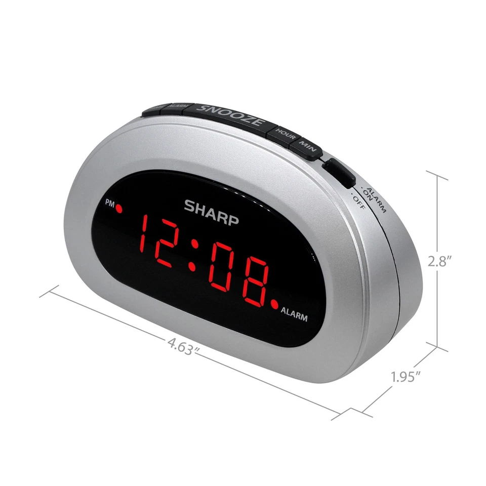 Digital Sharp Alarm Clock, Cosmic Silver, Easy to Set Controls, Red LED Display - Image 4 of 4