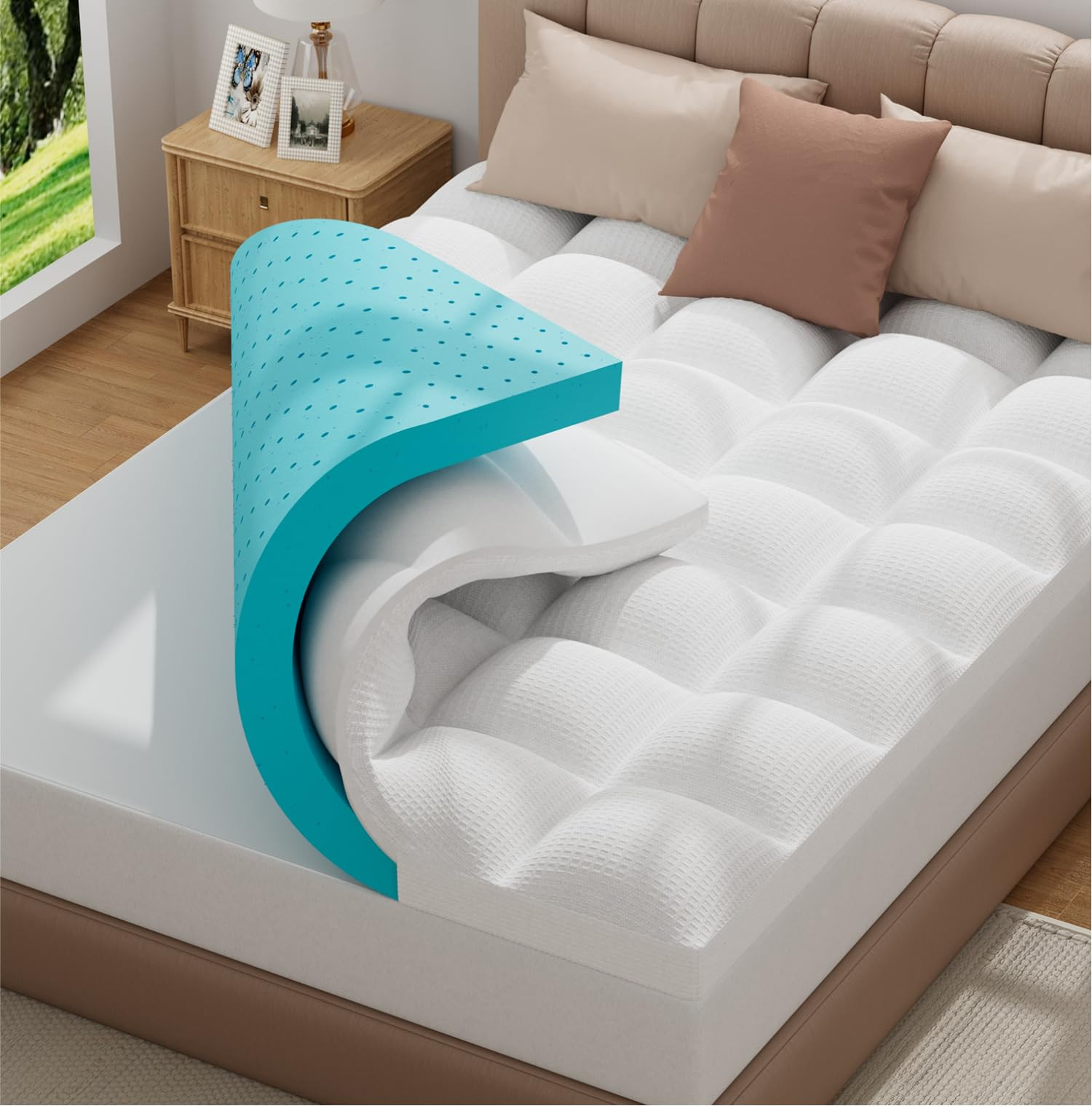 Bedluxury Dual Layer 3 Inch Memory Foam Mattress Topper Full Size，2 Inch Gel ...