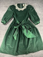 VTG Ruth of Carolina Girls Emerald Green Velvet  Taffeta Holiday Dress SIZE 10