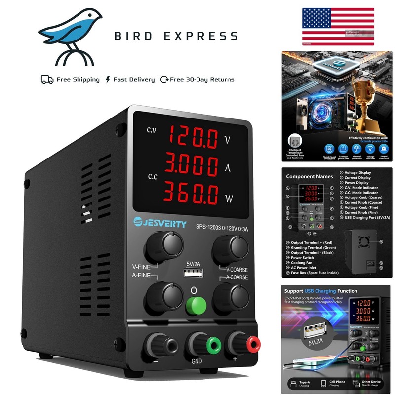 Variable DC Power Supply 0-120V 3A Adjustable Regulated Bench Power Supply