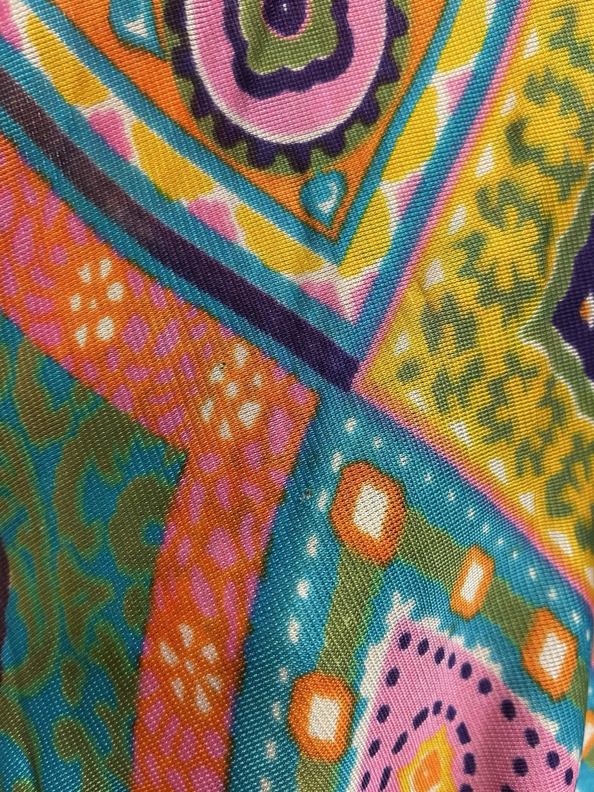 VTG 70s Psychedelic Patchwork Print Multicolor Hi… - image 6