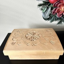Hand Carved Wooden Trinket Box Signed  Dated 1997 Floral Keepsake Jewelry Box