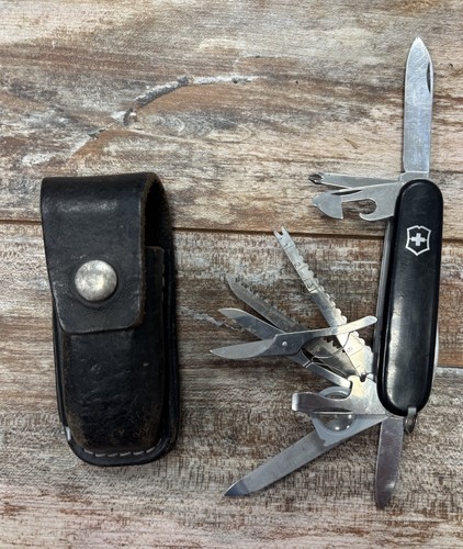 Victorinox Swiss Army Knife Champion Black With Leather Sheath Honing Steel