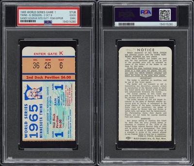 1965 WORLD SERIES GAME 1 SANDY KOUFAX SITS OUT YOM KIPPUR TICKET
