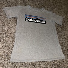 PATAGONIA SHORT SLEEVE BOYS T SHIRT YOUTH KIDS L LARGE SIZE 12 GRAY IN COLOR