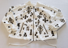 Chicos Embellished Jacket Sz 2 White Metallic Gold Beaded Lined Drawstring Pocke