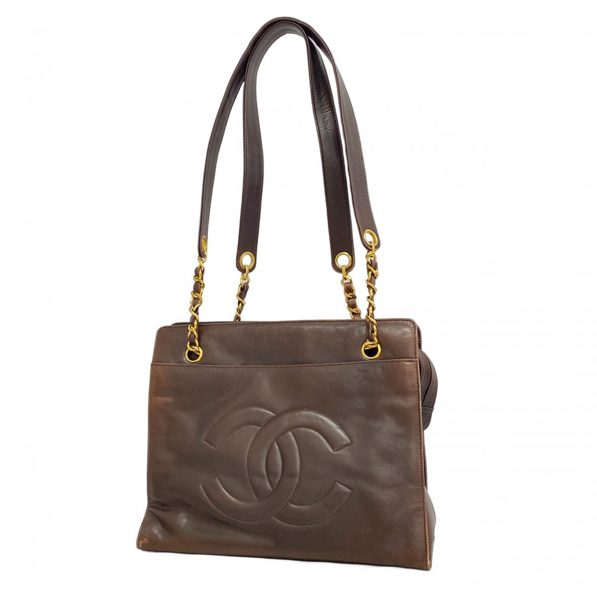 Chanel Lambskin Shoulder Bag with Gold Chain in Brown 5Ge6276-H Pre-Owned  