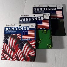 3 Hav-A-Hank Bandannas Mens Made In USA Camo Green Paisley US Flags