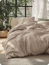 Duvet Cover Queen 90 x90 Linen Cotton Blend Breathable Bedsure PureWoven Cooling