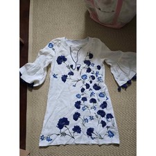 Club Monaco White Linen Floral Embroidered Tunic Dress M/M