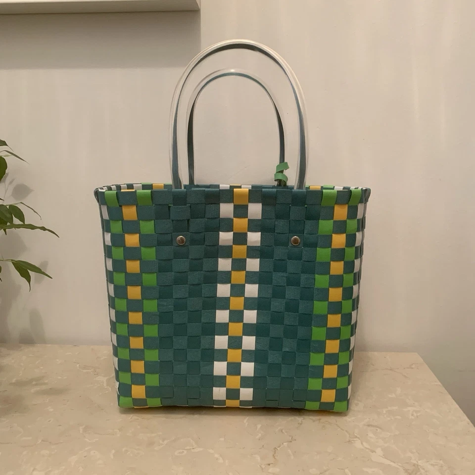 • Borsa a Secchiello MARNI MARKET Shopping Bag Intrecciata Multicolor Green New - Imagen 3 de 4